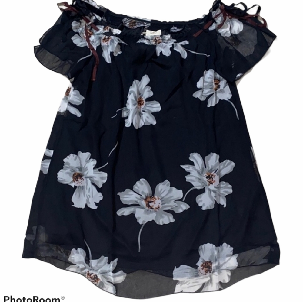 NWT Ganji LA Black Floral Cold Shoulder Top BLOUSE L Blouse sz S